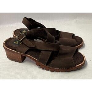 Itti's Women Shoes Brown Suede Platform Wedge Slingback Buckle Sandals Unique